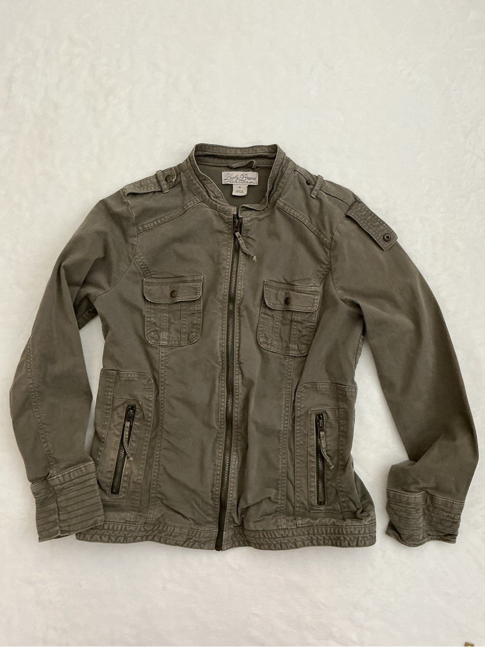 Lucky Brand Utility Military Jacket Olive Green Moto Cargo Cotton Women's Medium